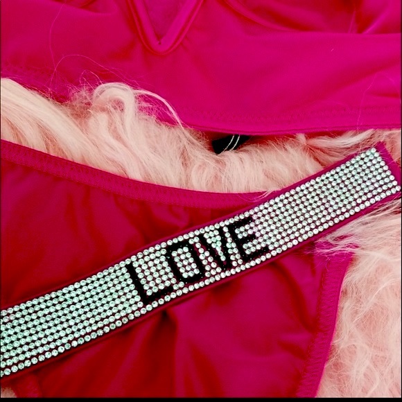 Victorias Secret Long Line V Shine Strap Bra Hot Fuchsia Pink Set - Picture 6 of 10